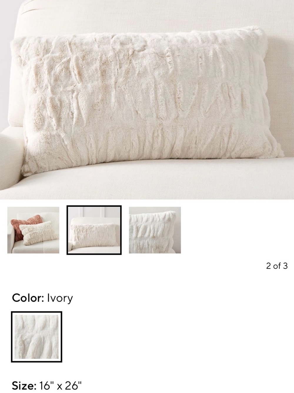 Pottery Barn Faux Fur Ruched Pillow Cover